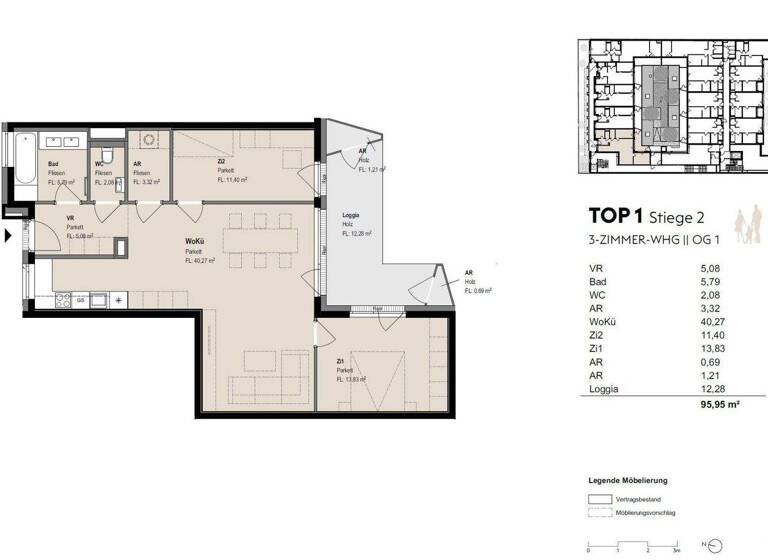 Terrassenwohnung zur Miete - Erstbezug 2.199 € 3 Zimmer 81,8 m² 1. Geschoss Wien 1070