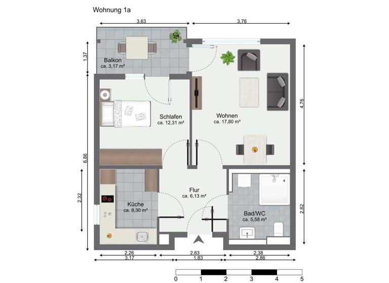 Wohnung zur Miete 777 € 2 Zimmer 51,5 m² 1. Geschoss Hamm-Osten Hamm 59071