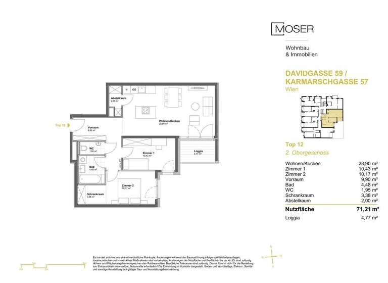 WG-Zimmer zum Kauf - Erstbezug 414.500 € 3 Zimmer 71,2 m² 2. Geschoss Wien 1100