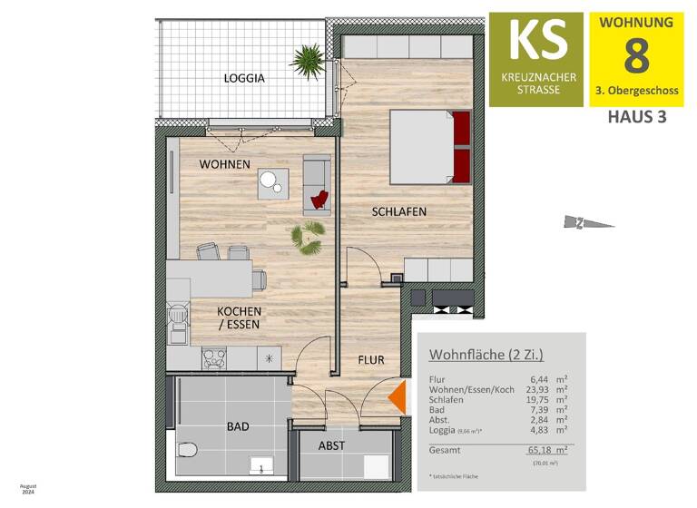 Wohnung zur Miete 1.400 € 2 Zimmer 65,2 m² 3. Geschoss Zollstock Köln 50968