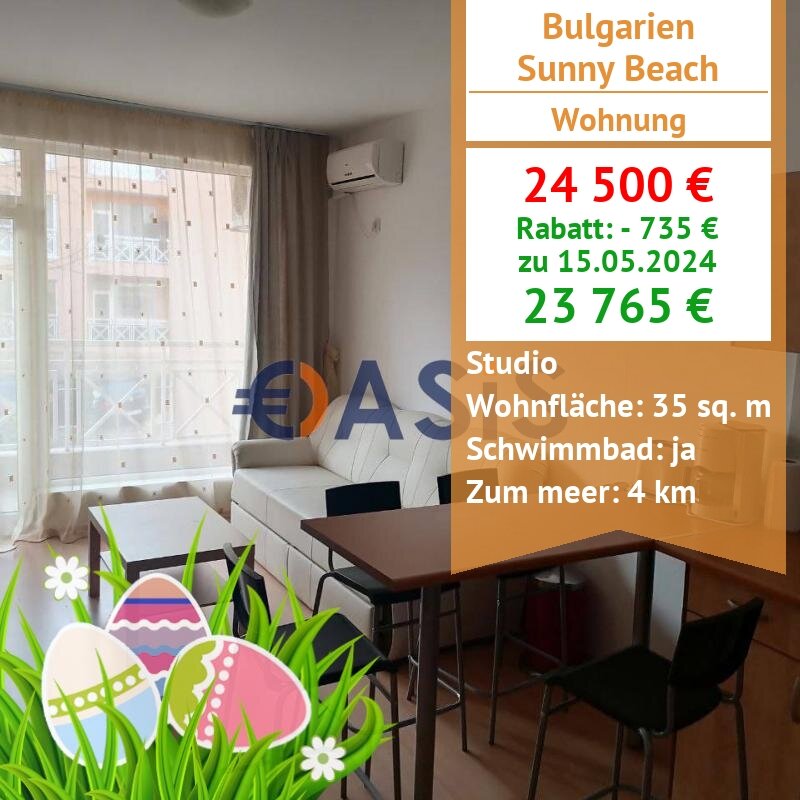 Apartment zum Kauf provisionsfrei 23.765 € 1 Zimmer 35 m²<br/>Wohnfläche 2.<br/>Geschoss Sunny Beach 8237