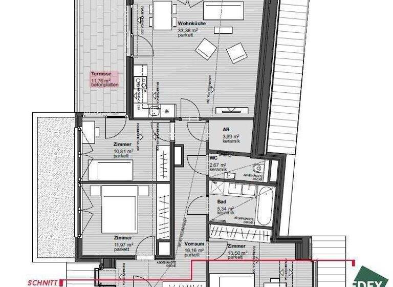 Terrassenwohnung zur Miete 1.713 € 4 Zimmer 4. Geschoss frei ab 01.05.2026 Wien 1050