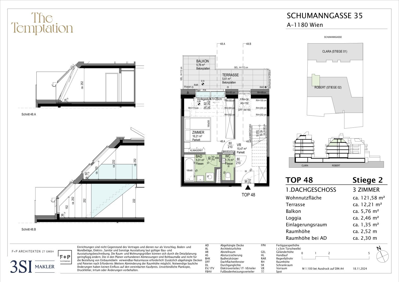 Wohnung zum Kauf 1.315.100 € 3 Zimmer 121,6 m²<br/>Wohnfläche 4.<br/>Geschoss Schumanngasse 35 Wien 1180