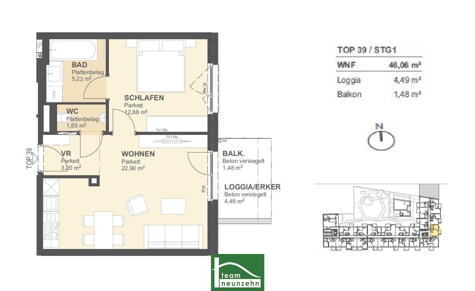 Wohnung zum Kauf provisionsfrei 284.201 € 2 Zimmer 46,2 m²<br/>Wohnfläche 3.<br/>Geschoss Tokiostraße 5 Wien 1220