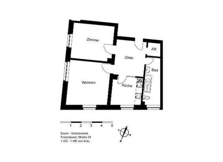Wohnung zur Miete 589 € 2 Zimmer 57,1 m² 1. Geschoss frei ab 16.05.2026 Franziskanerstr. 30 Südostviertel Essen 45139