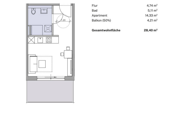 Studio zum Kauf - Erstbezug provisionsfrei 235.000 € 1 Zimmer 28,4 m² 1. Geschoss Westenviertel Regensburg 93049