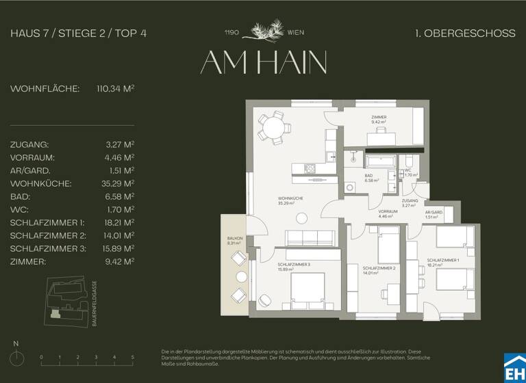 Wohnung zum Kauf - Erstbezug 1.050.000 € 5 Zimmer 110,3 m² 1. Geschoss Bauernfeldgasse Wien 1190