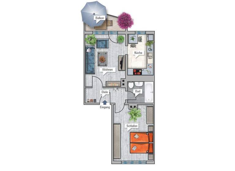 Wohnung zur Miete 280 € 2 Zimmer 48,7 m² Bahnhofstr. 14d Großengottern 99991