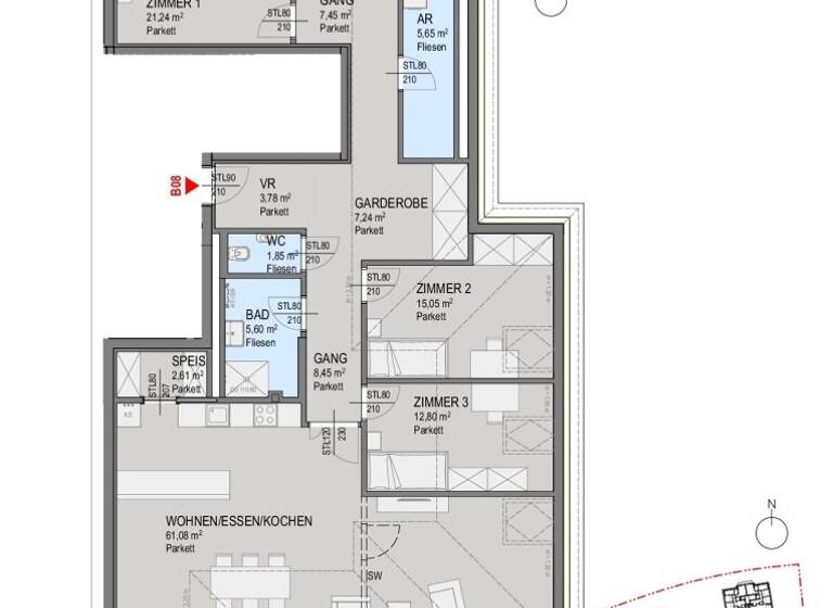 Wohnung zum Kauf - Erstbezug 1.043.100 € 4 Zimmer 165,8 m² 2. Geschoss Helenenstraße 1 Baden 2500