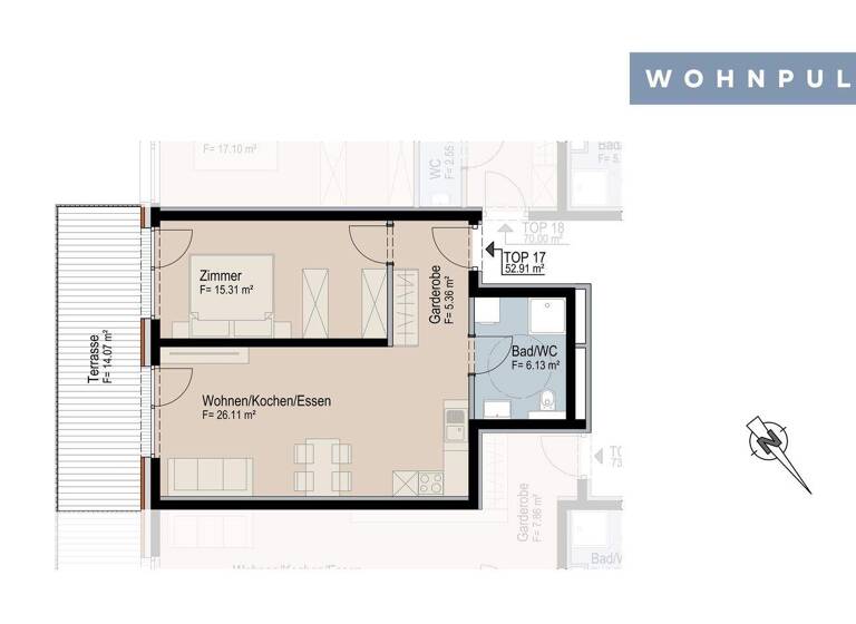 Terrassenwohnung zum Kauf - Neubau provisionsfrei 411.851 € 2 Zimmer 52,9 m² Huebe 43 Oberperfuss 6173