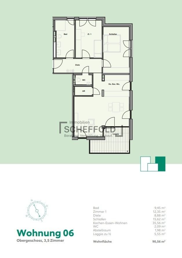 Wohnung zum Kauf provisionsfrei 379.000 € 3,5 Zimmer 90,6 m²<br/>Wohnfläche 1.<br/>Geschoss Schiller Straße 6 Bergatreute Bergatreute 88368