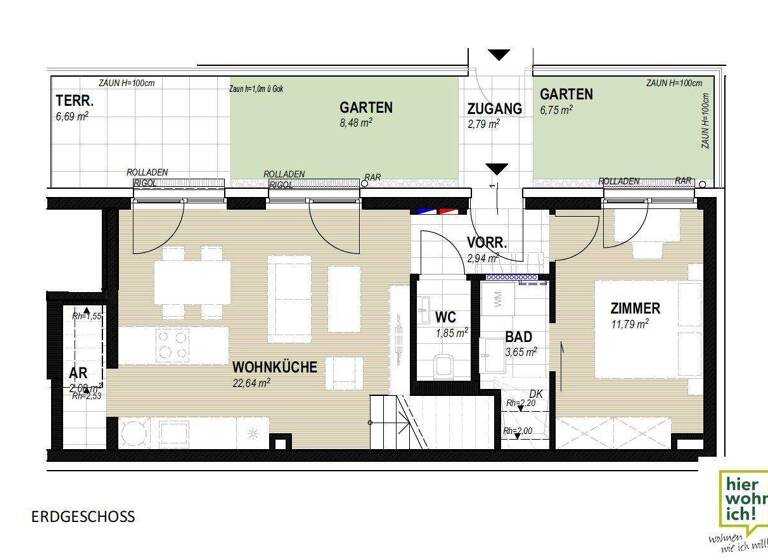 Maisonette zur Miete 1.323 € 3 Zimmer 61,8 m² EG Hintere Liesingbachstraße Wien 1100