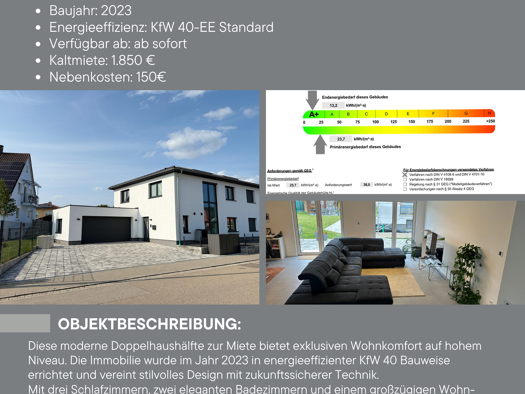 Doppelhaushälfte zur Miete 1.850 € 4 Zimmer 146,3 m² 370 m² Grundstück frei ab sofort Blumenstraße 2 Wassertrüdingen 91717
