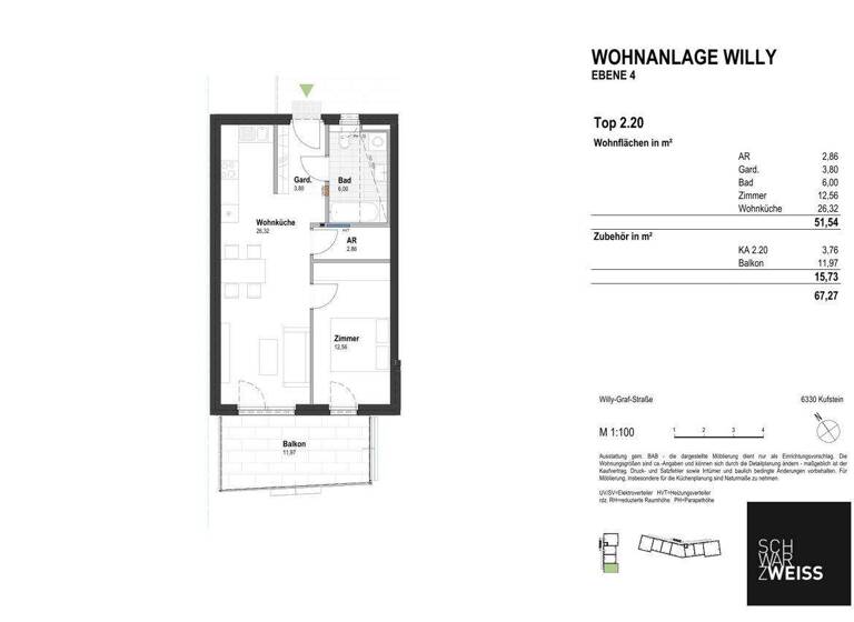 Wohnung zum Kauf - Erstbezug 399.000 € 2 Zimmer 51,5 m² 4. Geschoss Kufstein 6330