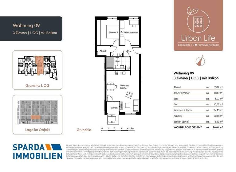 Wohnung zum Kauf - Erstbezug provisionsfrei 419.000 € 3 Zimmer 76,6 m² Bodestraße 1-3 Nordstadt Hannover-Nordstadt 30167