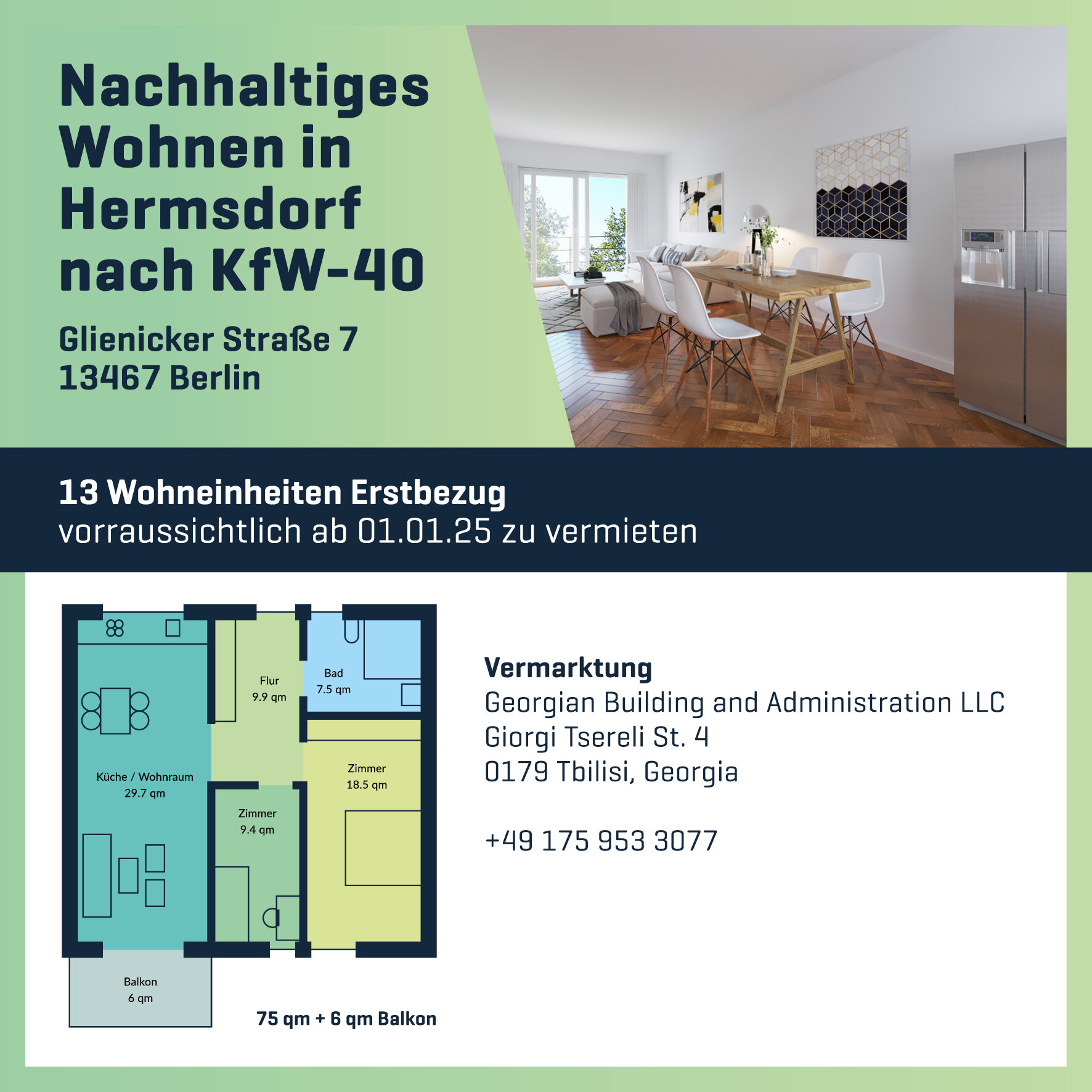 Studio zur Miete 1.450 € 3 Zimmer 75 m²<br/>Wohnfläche ab sofort<br/>Verfügbarkeit Glienicker Str. 7 Hermsdorf Berlin 13467