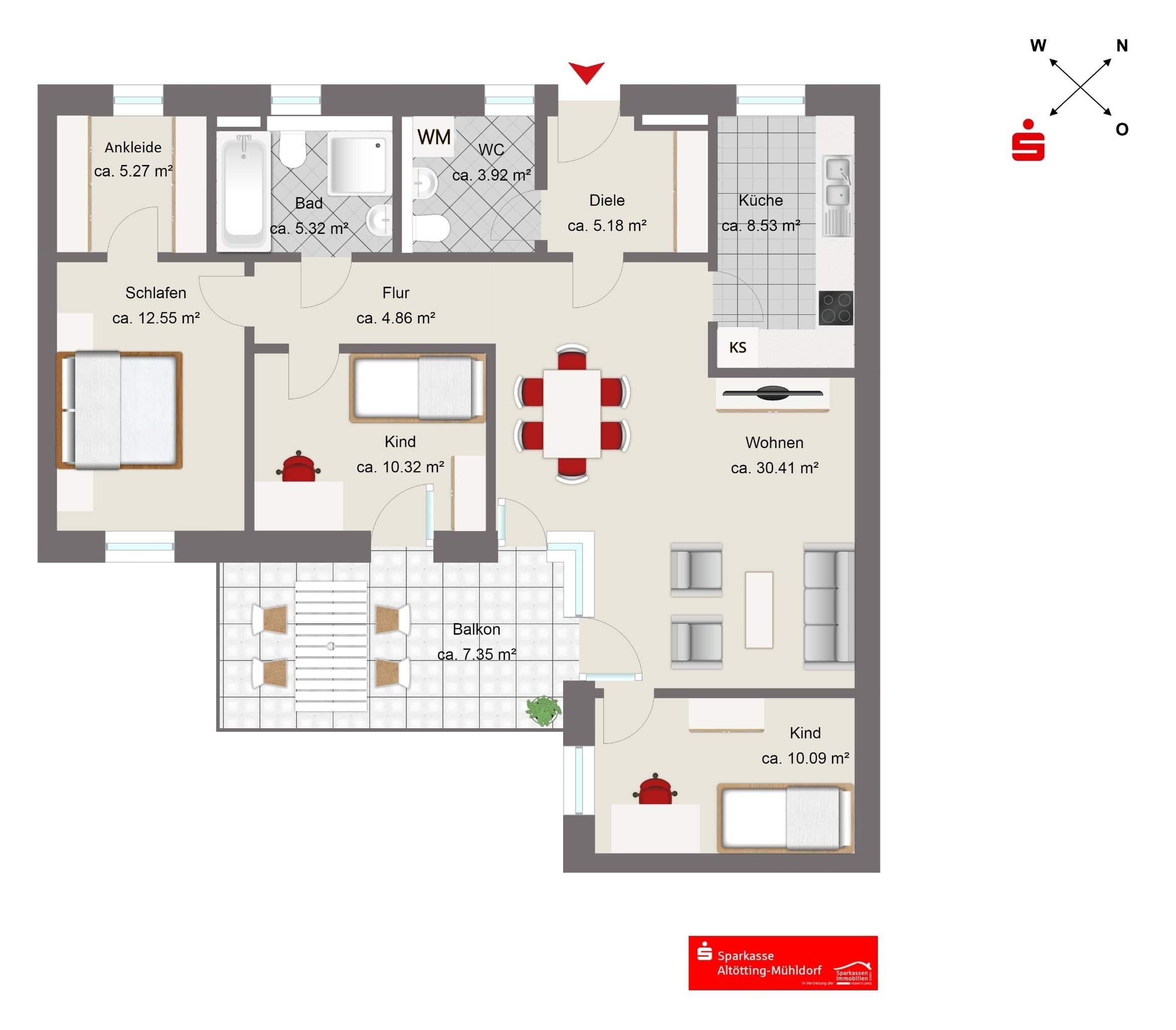 Wohnung zum Kauf provisionsfrei 499.000 € 4 Zimmer 103,8 m²<br/>Wohnfläche 1.<br/>Geschoss Burghausen Burghausen 84489