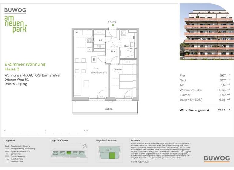 Wohnung zum Kauf 344.000 € 2 Zimmer 67,2 m²<br/>Wohnfläche 1.<br/>Geschoss Dösner Weg 10 Zentrum-Südost Leipzig 04103