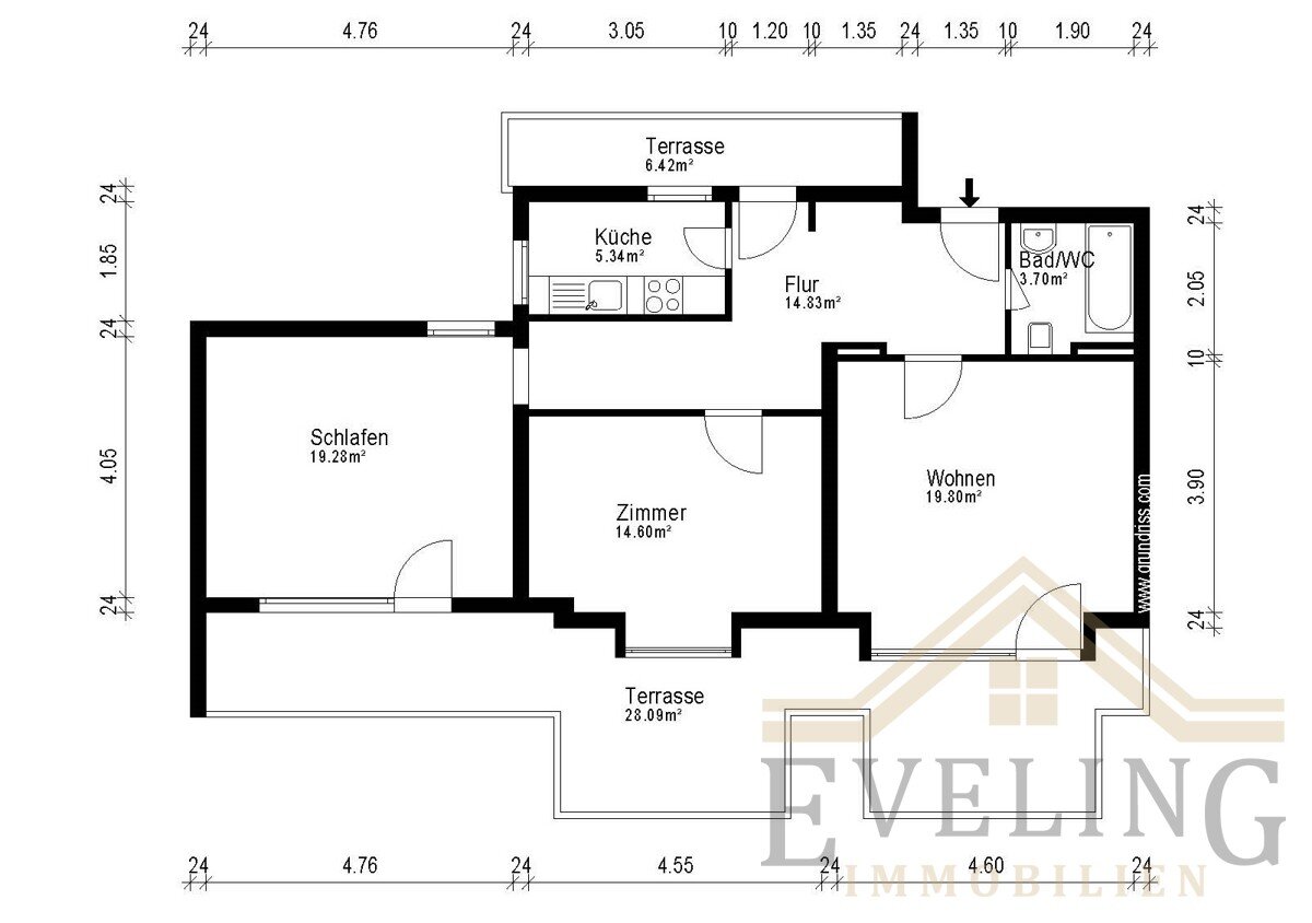 Wohnung zum Kauf 596.000 € 3 Zimmer 94,8 m²<br/>Wohnfläche 2.<br/>Geschoss Echarding München 81673