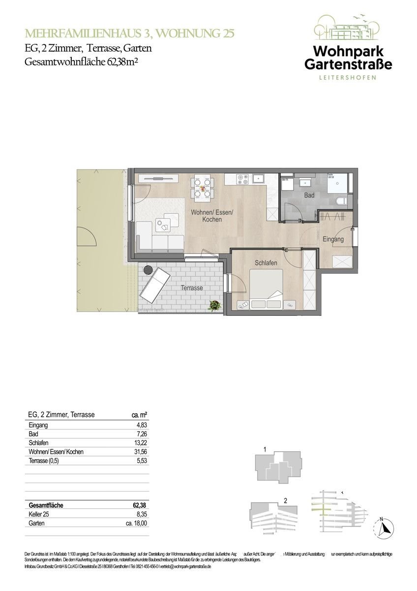 Wohnung zum Kauf 399.900 € 2 Zimmer 62,4 m²<br/>Wohnfläche EG<br/>Geschoss Leitershofen Stadtbergen / Leitershofen 86391