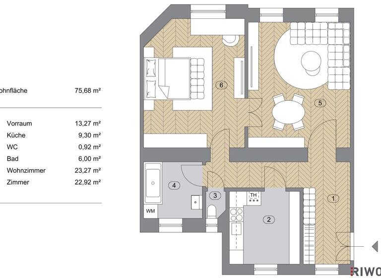 Wohnung zum Kauf 595.000 € 2 Zimmer 75,7 m² 1. Geschoss Wien 1070
