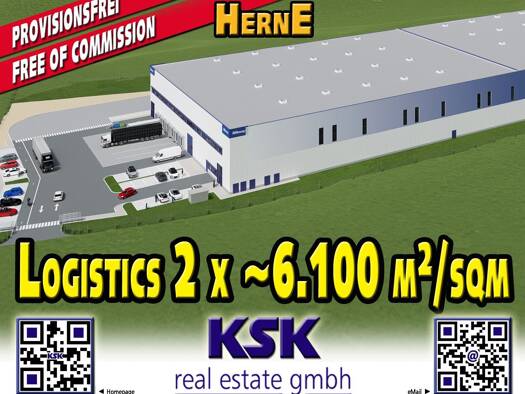 Logistikzentrum zur Miete - Erstbezug provisionsfrei 6.100 m² Lagerfläche teilbar von 6.100 m² bis 12.200 m² Horsthausen Herne 44628