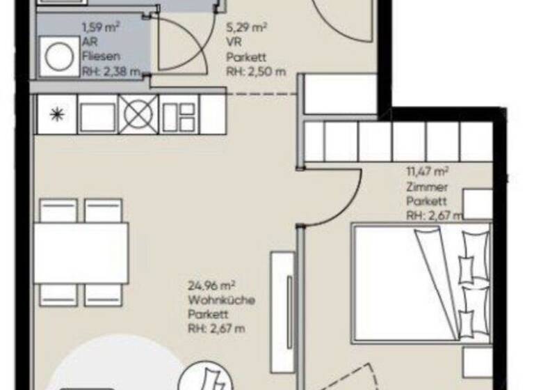 Wohnung zur Miete 1.272 € 2 Zimmer 49,3 m² 12. Geschoss Wien 1220