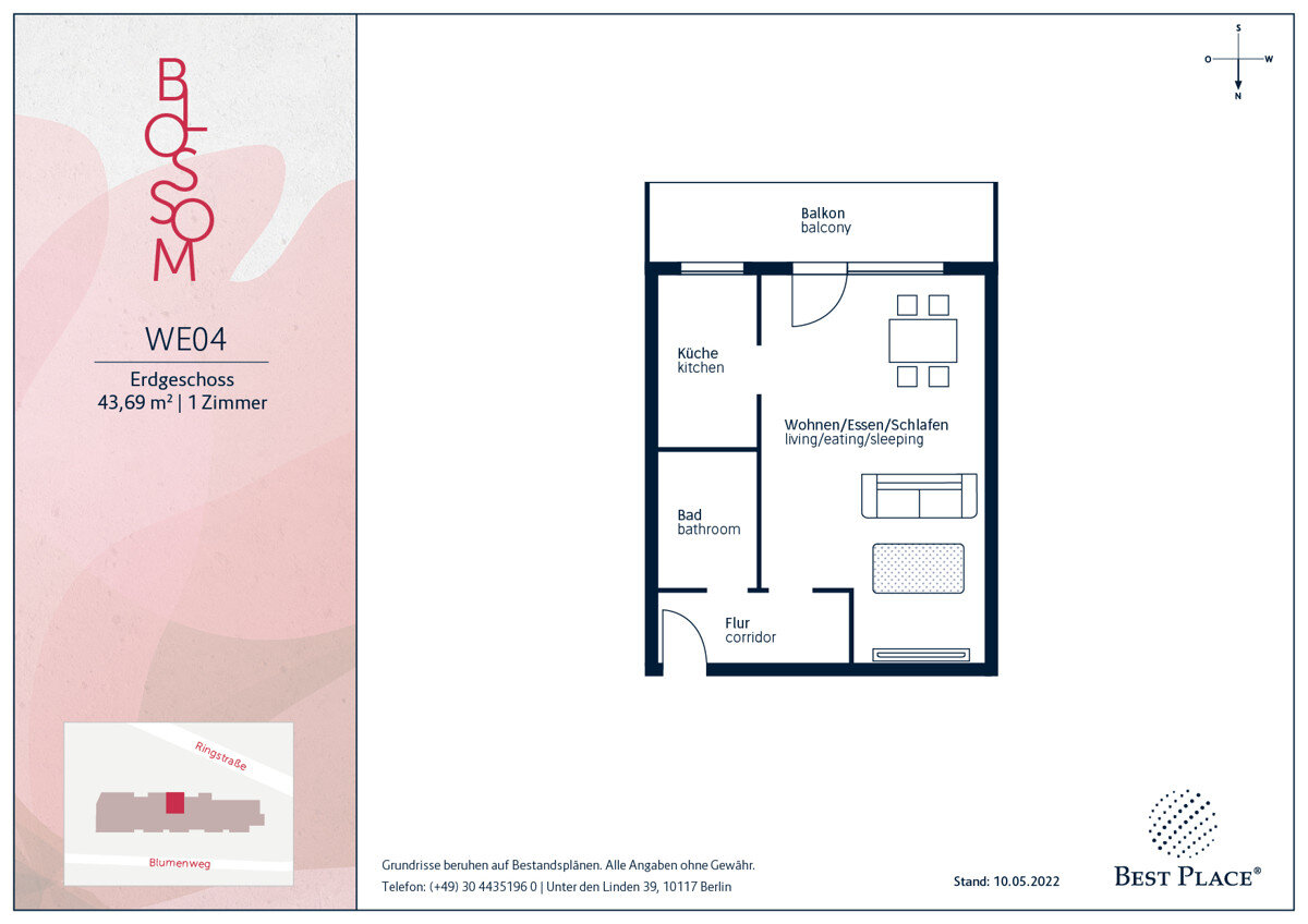 Wohnung zum Kauf provisionsfrei 225.000 € 1 Zimmer 43,7 m²<br/>Wohnfläche EG<br/>Geschoss 01.01.2026<br/>Verfügbarkeit Blumenweg 2 Mariendorf Berlin 12105