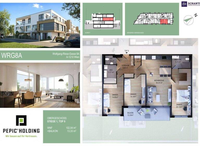 WG-Zimmer zum Kauf - Erstbezug provisionsfrei 538.500 € 4 Zimmer 102 m² 1. Geschoss Wolfgang-Riese-Gasse Wien,Floridsdorf 1210