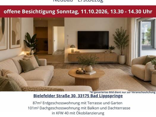Wohnung zum Kauf - Erstbezug provisionsfrei 449.000 € 3 Zimmer 101,6 m² EG Bielefelder Straße 30 Bad Lippspringe 33175