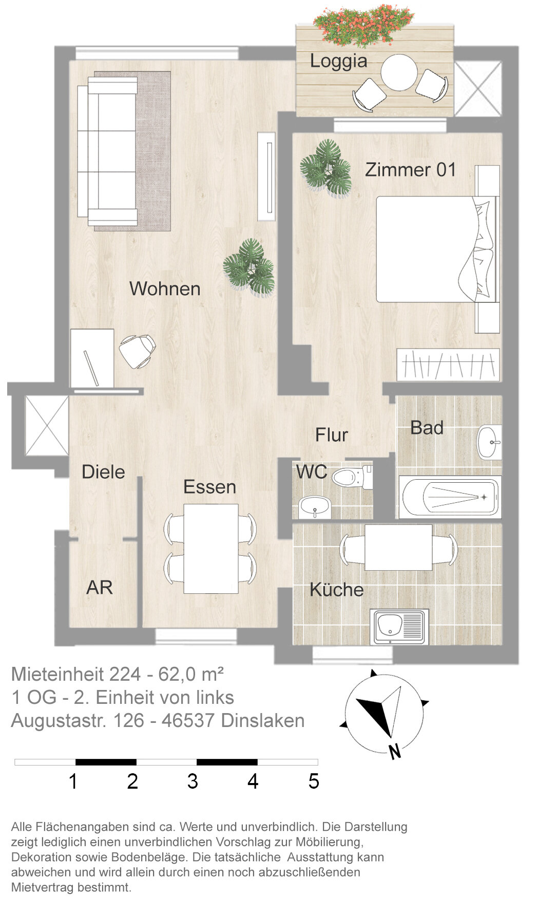 Wohnung zur Miete 636 € 2 Zimmer 62 m²<br/>Wohnfläche 1.<br/>Geschoss 01.04.2025<br/>Verfügbarkeit Augustastr. 126 Bruch Dinslaken 46537