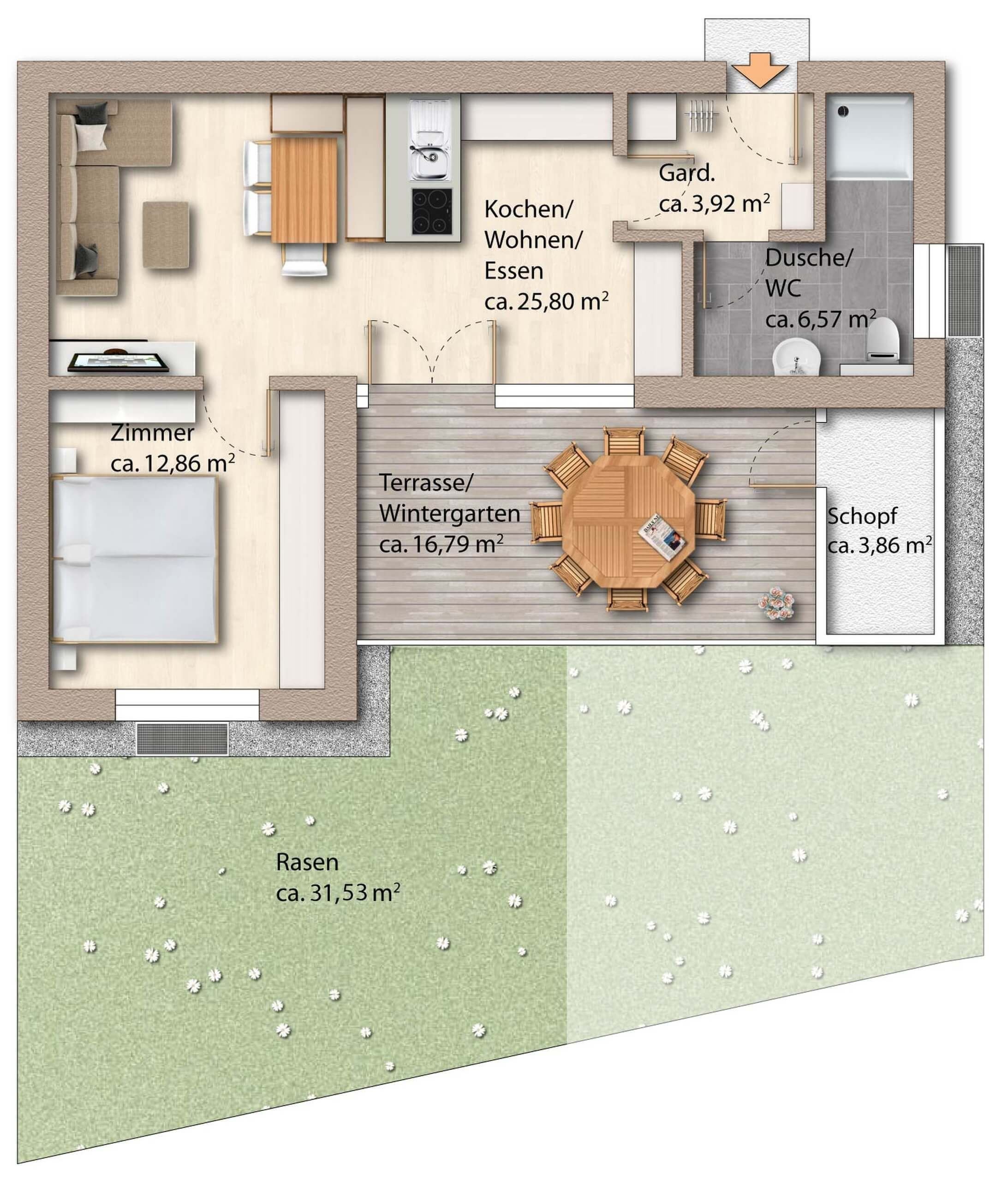 Terrassenwohnung zum Kauf provisionsfrei 324.000 € 2 Zimmer 49 m²<br/>Wohnfläche Rheinstraße 37 Feldkirch 6800