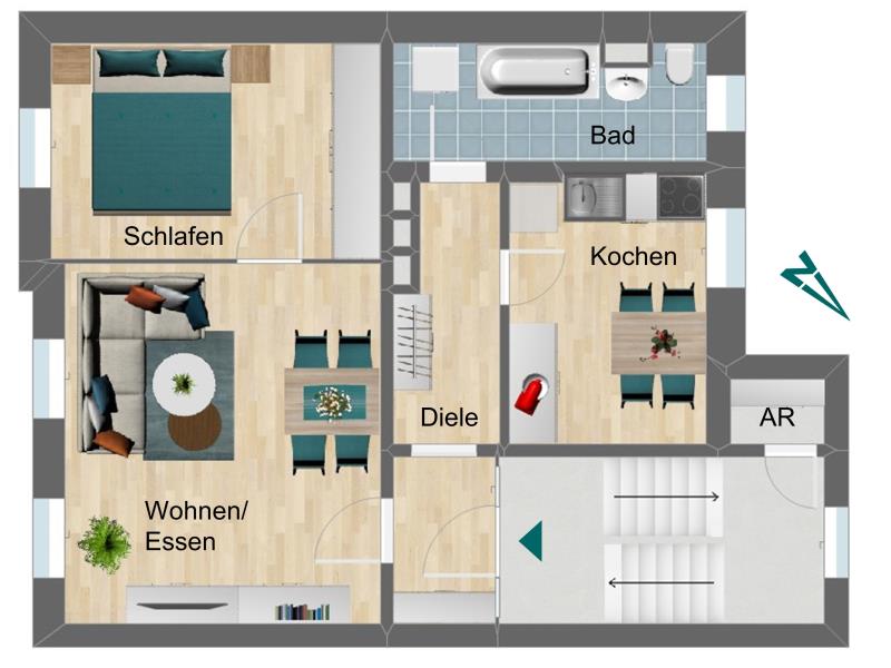 Wohnung zur Miete 320 € 2 Zimmer 49,5 m²<br/>Wohnfläche 1.<br/>Geschoss Diezstraße 12/14 Pößneck,Stadt Pößneck 07381