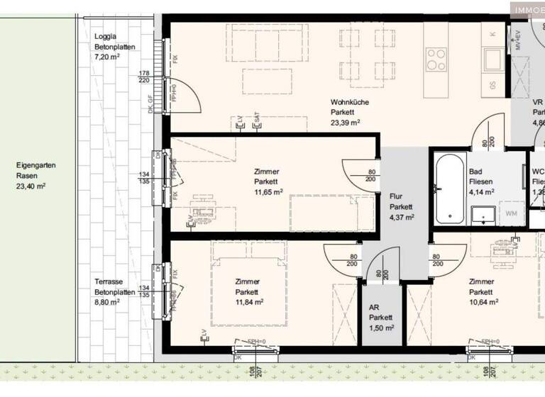 Wohnung zur Miete - Erstbezug 930 € 4 Zimmer 73,7 m² EG Stockerau 2000