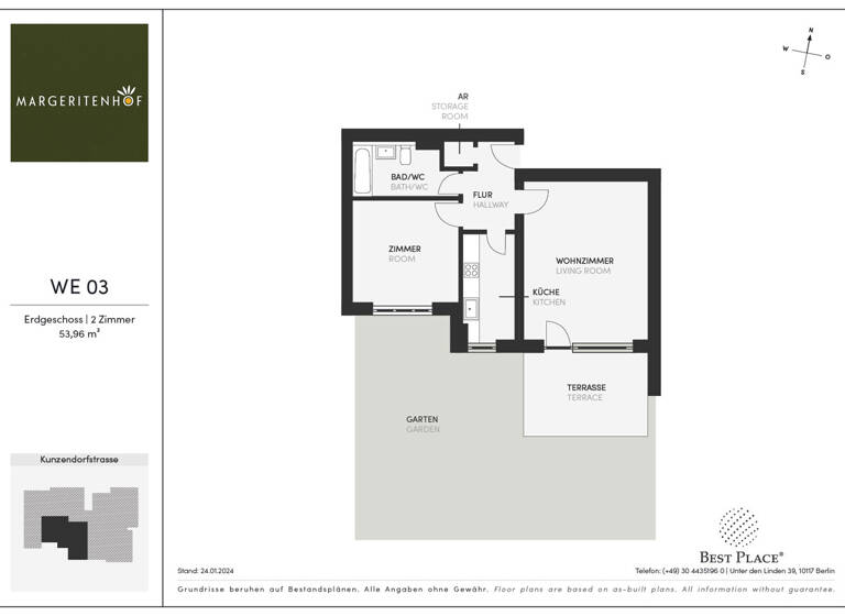 Wohnung zum Kauf provisionsfrei 255.000 € 2 Zimmer 54 m² EG Kunzendorfstraße 2 Zehlendorf Berlin 14165