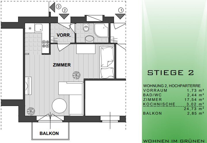 Wohnung zum Kauf 129.000 € 2 Zimmer 24,7 m²<br/>Wohnfläche 1.<br/>Geschoss Bujattigasse Wien 1140