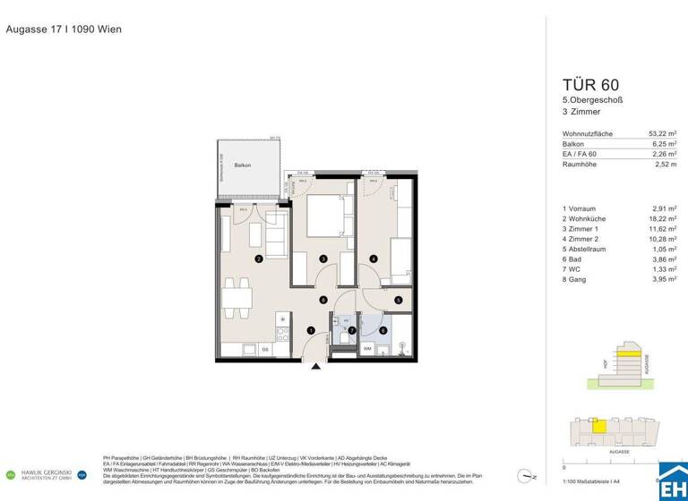 Wohnung zum Kauf - Erstbezug 582.500 € 3 Zimmer 53,2 m² 5. Geschoss Augasse Wien 1090