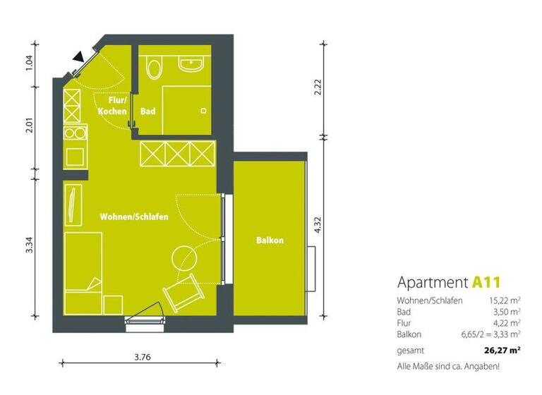 Studio zur Miete 550 € 1 Zimmer 40,9 m² 1. Geschoss Weidenstraße 1 a Lusan Gera 07549