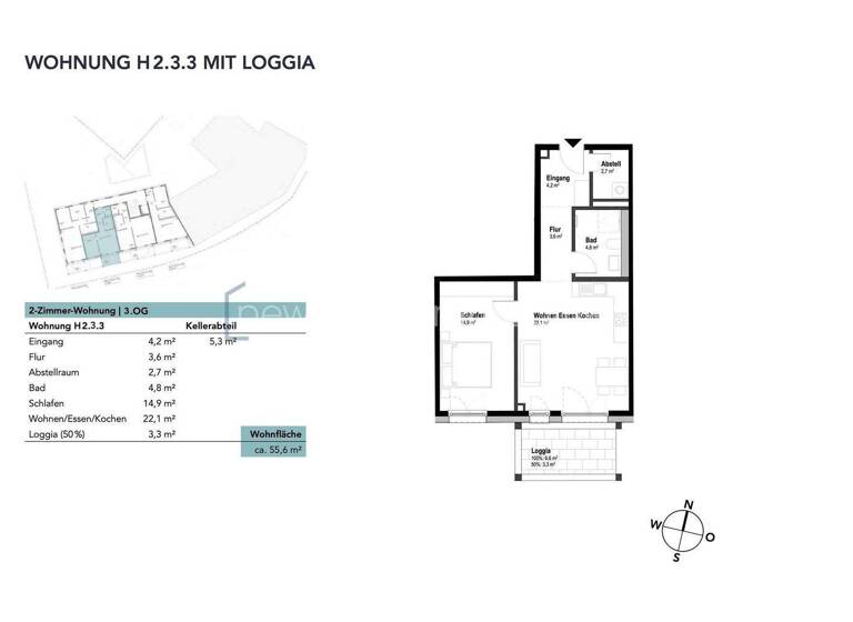 Wohnung zum Kauf - Erstbezug 339.160 € 2 Zimmer 55,6 m² 3. Geschoss Ludwigsfeld Neu-Ulm 89231