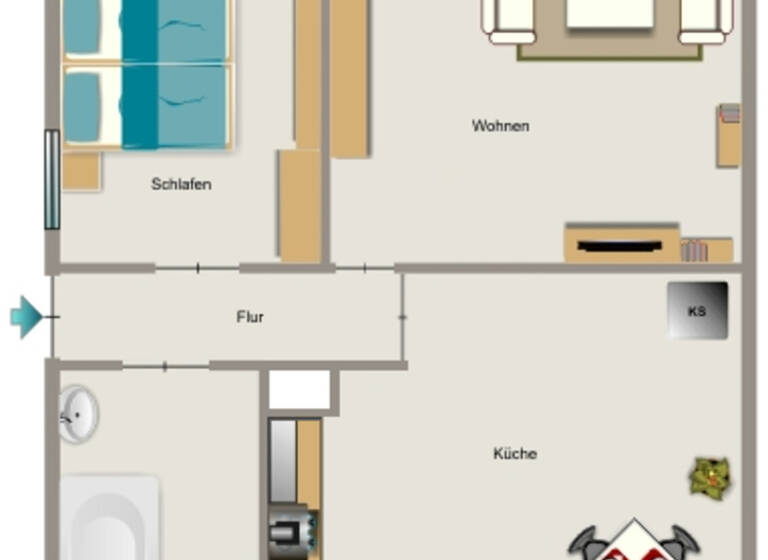 Wohnung zur Miete 415 € 2,5 Zimmer 61 m² EG Kyffhäuserstraße 10 Schwarze Heide Oberhausen 46149