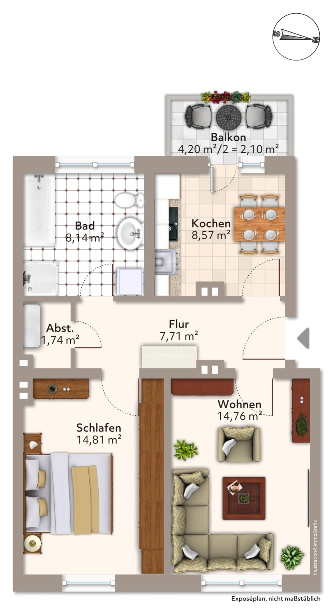 Wohnung zur Miete 463 € 2 Zimmer 57,8 m²<br/>Wohnfläche 01.02.2025<br/>Verfügbarkeit Mellinstraße 3 Schroteanger Magdeburg 39110