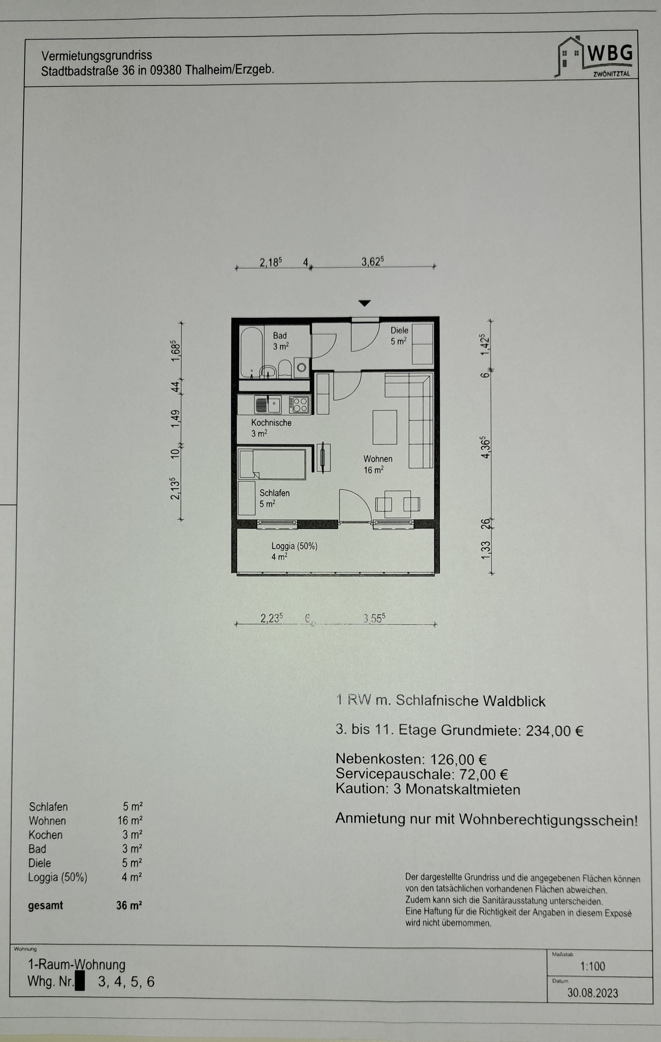 Wohnung zur Miete nur mit Wohnberechtigungsschein 234 € 1 Zimmer 36 m²<br/>Wohnfläche ab sofort<br/>Verfügbarkeit Stadtbadstr. 36 Thalheim/Erzgebirge 09380