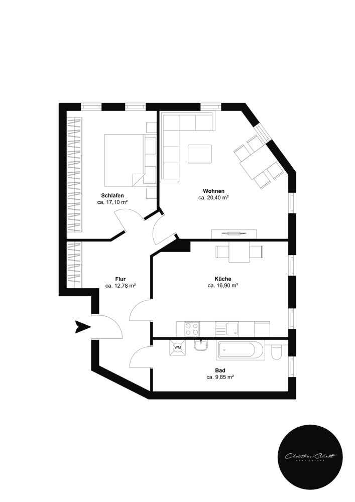 Wohnung zur Miete 655 € 2 Zimmer 77 m²<br/>Wohnfläche 3.<br/>Geschoss Petzscher Straße 23 Eutritzsch Leipzig / Eutritzsch 04129