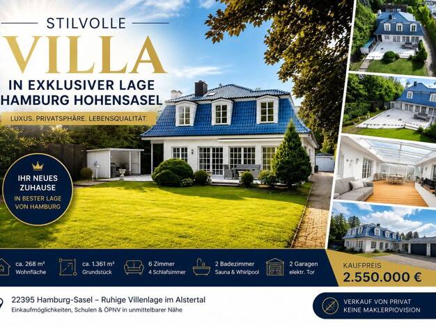 Einfamilienhaus zum Kauf provisionsfrei 2.495.000 € 6 Zimmer 268 m² 1.361 m² Grundstück Sasel Hamburg Sasel 22395