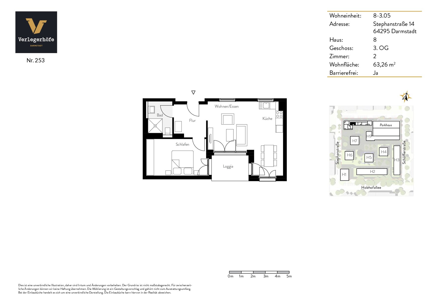 Wohnung zur Miete 1.130 € 2 Zimmer 63,3 m²<br/>Wohnfläche 3.<br/>Geschoss 16.12.2024<br/>Verfügbarkeit Stephanstraße 14 Verlegerviertel Darmstadt 64295