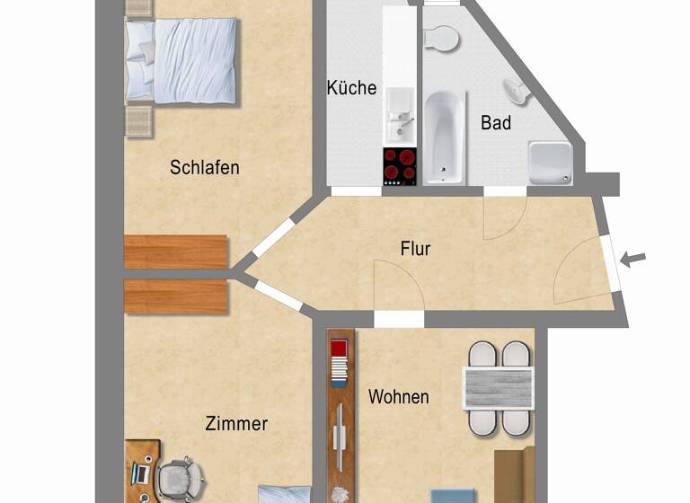 Wohnung zur Miete 1.099 € 3 Zimmer 78 m²<br/>Wohnfläche 1.<br/>Geschoss Kohlgartenstraße 65 Neustadt-Neuschönefeld Leipzig 04315