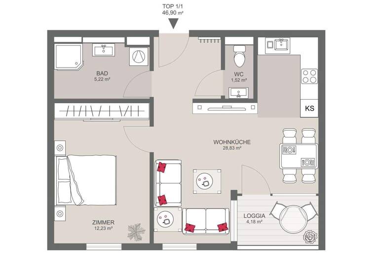 Wohnung zum Kauf 314.800 € 2 Zimmer 46,9 m² Wien 1140