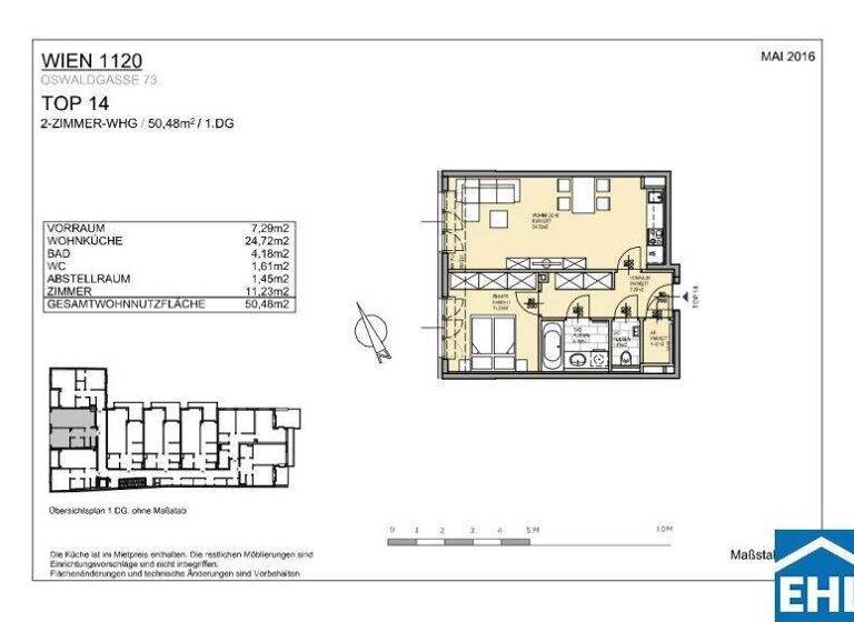 Wohnung zur Miete 912 € 2 Zimmer 50,5 m² Oswaldgasse Wien 1120