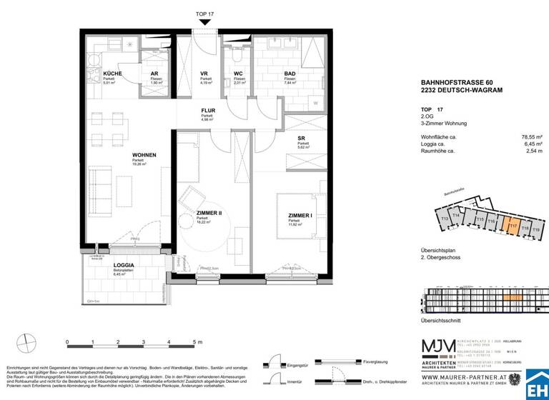Wohnung zum Kauf - Erstbezug 414.000 € 3 Zimmer 78,6 m² 2. Geschoss Bahnhofstraße Deutsch-Wagram 2232