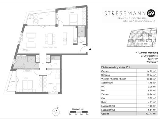 Wohnung zum Kauf - Neubau 1.064.000 € 4 Zimmer 123,2 m² Stresemannallee 59 Sachsenhausen Süd 60596